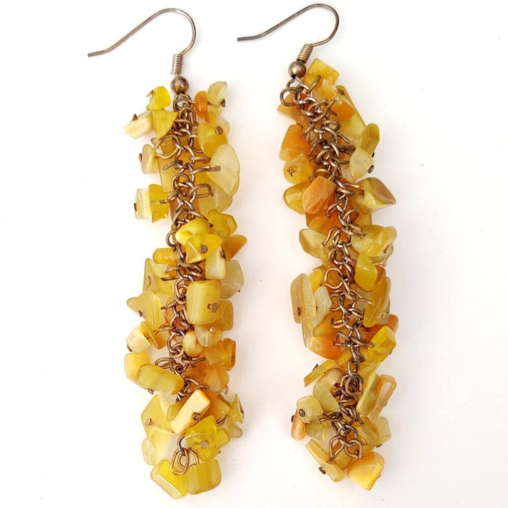 Shades of yellow glass chip dangle earrings - Picture 8 of 9